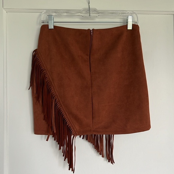 Windsor cowgirl-chic faux suede brown fringe mini skirt medium - Picture 2 of 10